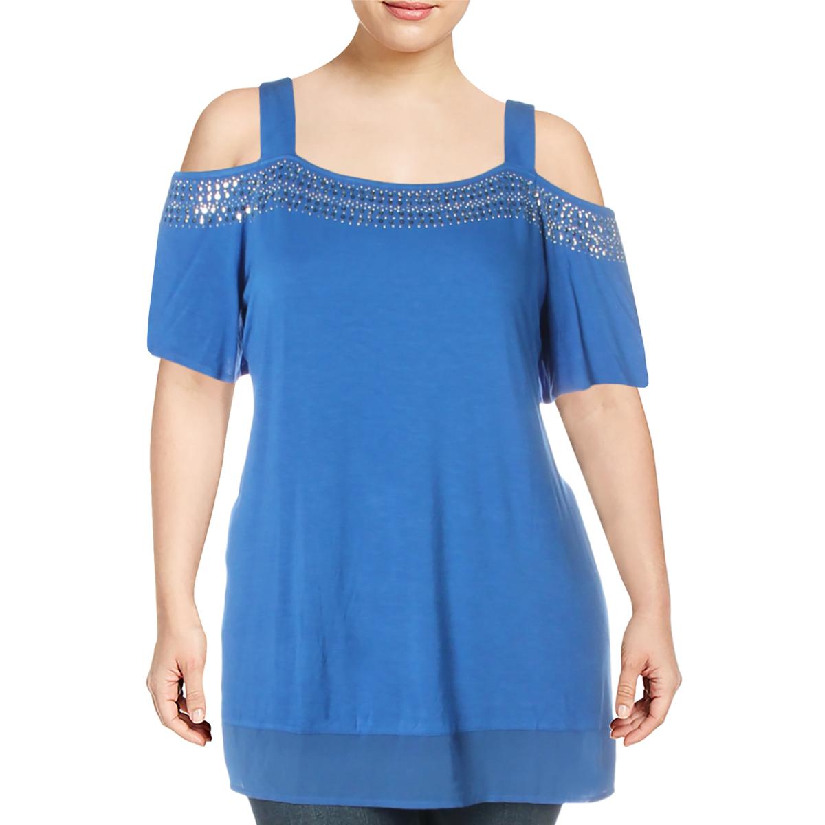 Belldini Womens Blue Embellished Pullover Top Blouse Plus 3X BHFO 4901 ...