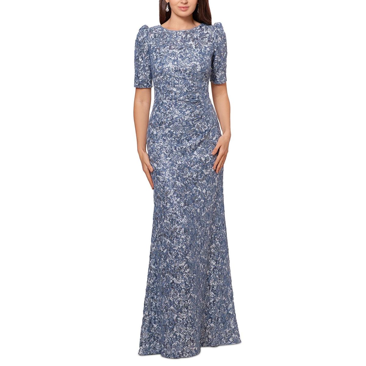 Pre-owned Xscape Womens Sequined Maxi Evening Dress Gown Petites Bhfo 0221 In Blue/silver