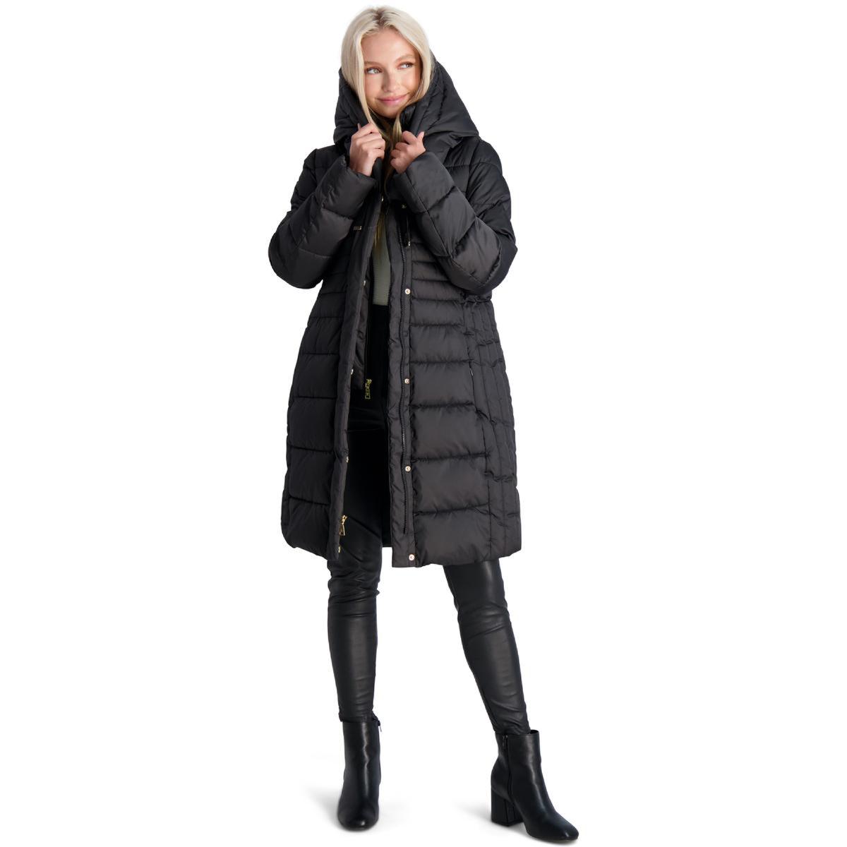 Tahari Casey Fitted Puffer Coat for Women-Quilted Winter Coat with Bib