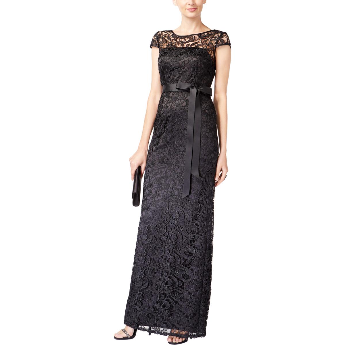 Adrianna Papell Womens Black Lace Lined Evening Dress Gown 2 BHFO 9020 ...