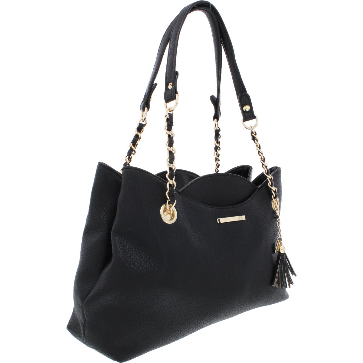 Jessica Simpson Womens Malena Black Scalloped Tote Handbag Purse Large