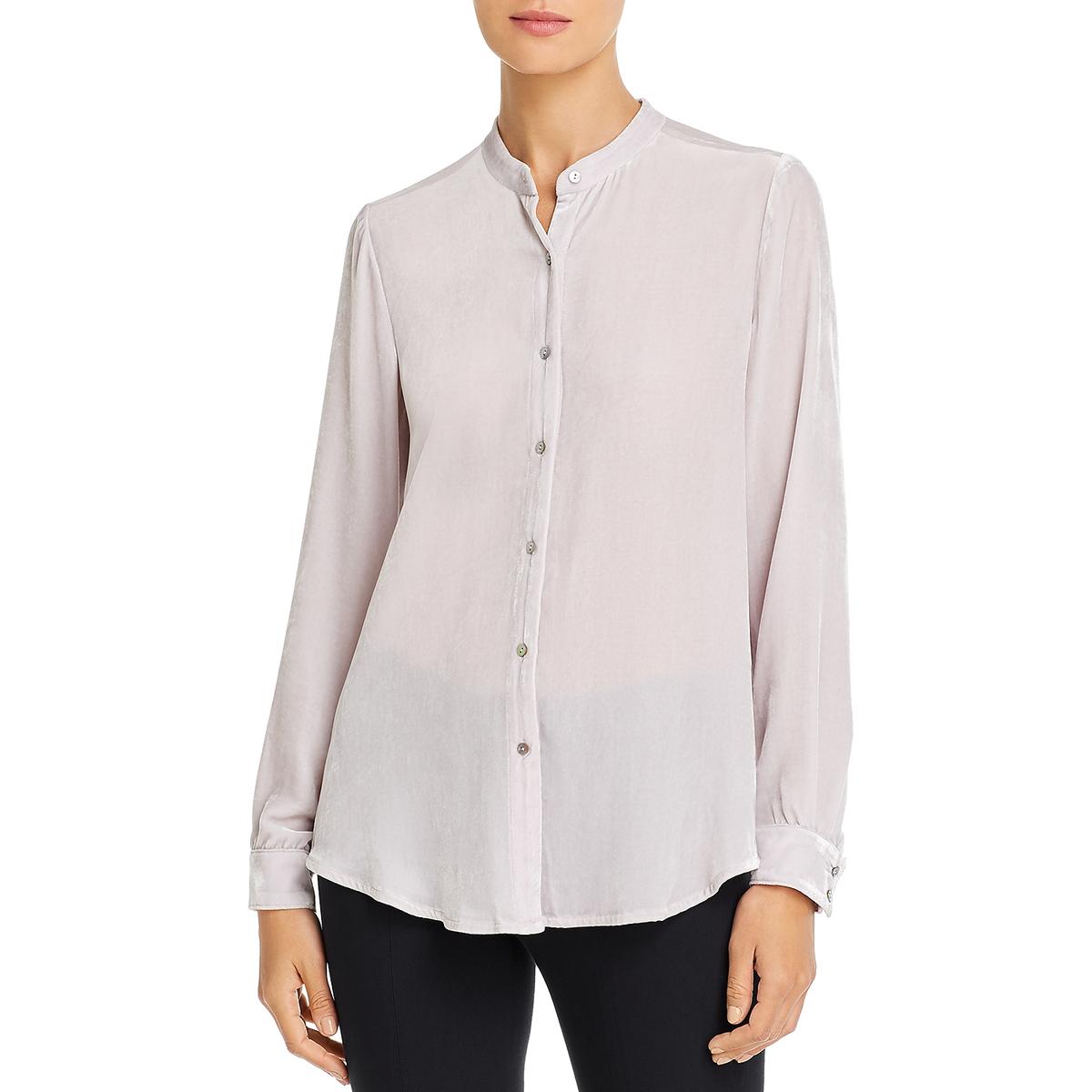 Eileen Fisher Womens Purple Silk Blend Velvet Button-Down Top Shirt M ...
