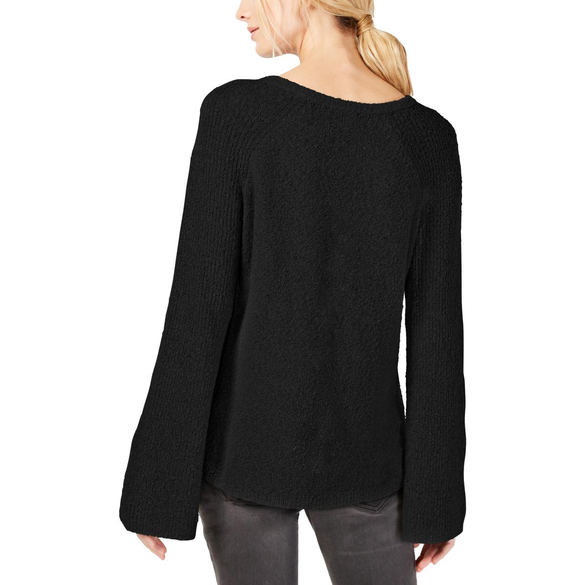 INC Womens Black Fuzzy Split Neck Shirt Pullover Sweater Top S BHFO ...