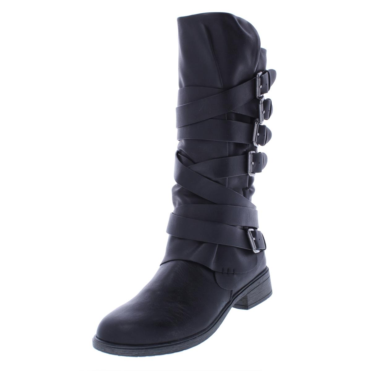 black mid calf low heel boots