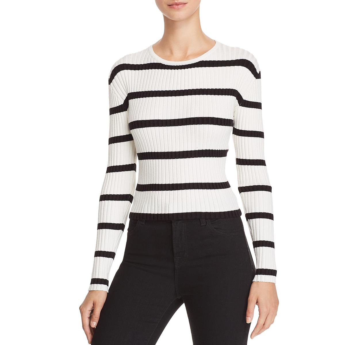 Olivaceous Womens B/W Ribbed Striped Shirt Crop Sweater Top L BHFO 2911 ...