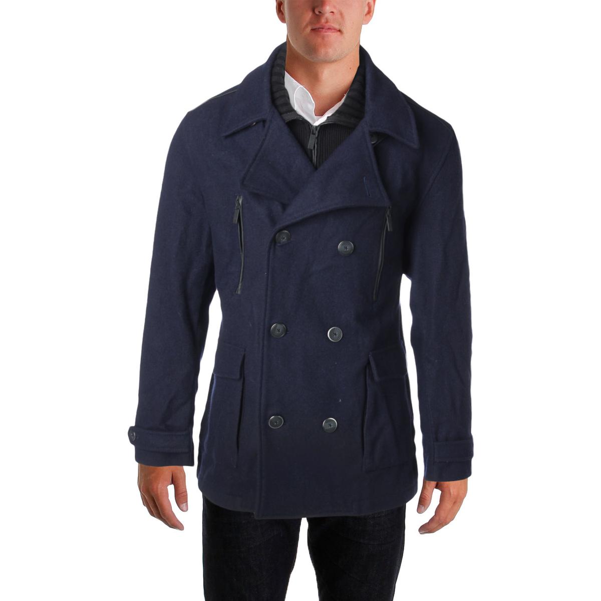 Kenneth Cole Reaction 5933 Mens Wool Blend Double-Breasted Pea Coat ...