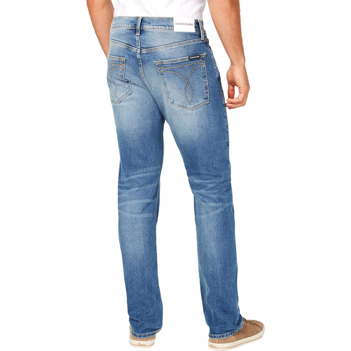 Calvin Klein Jeans Mens Blue Denim Distressed Straight Leg Jeans 38/30 ...