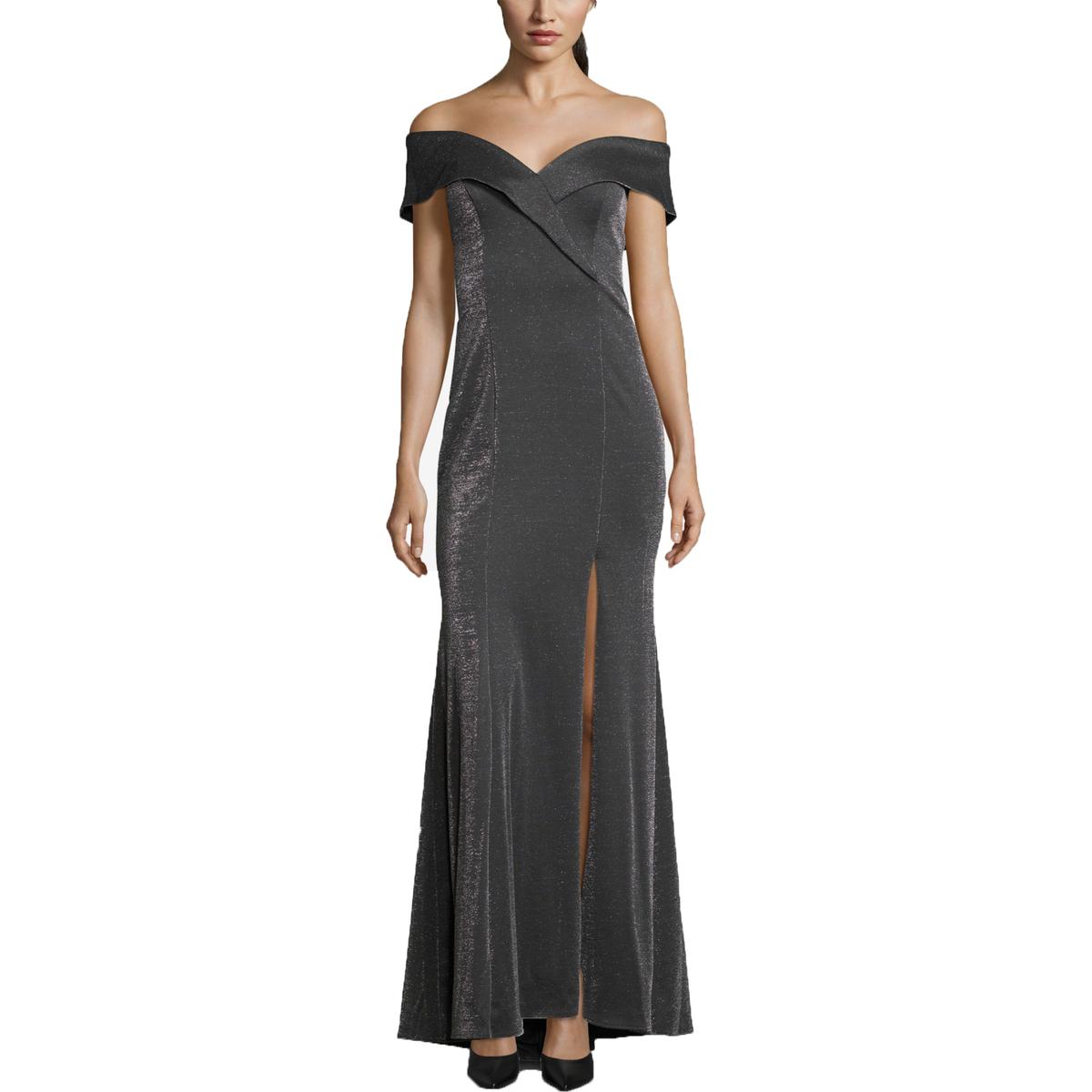 Xscape Womens Black Off-The-Shoulder Glitter Evening Dress Gown 8 BHFO ...