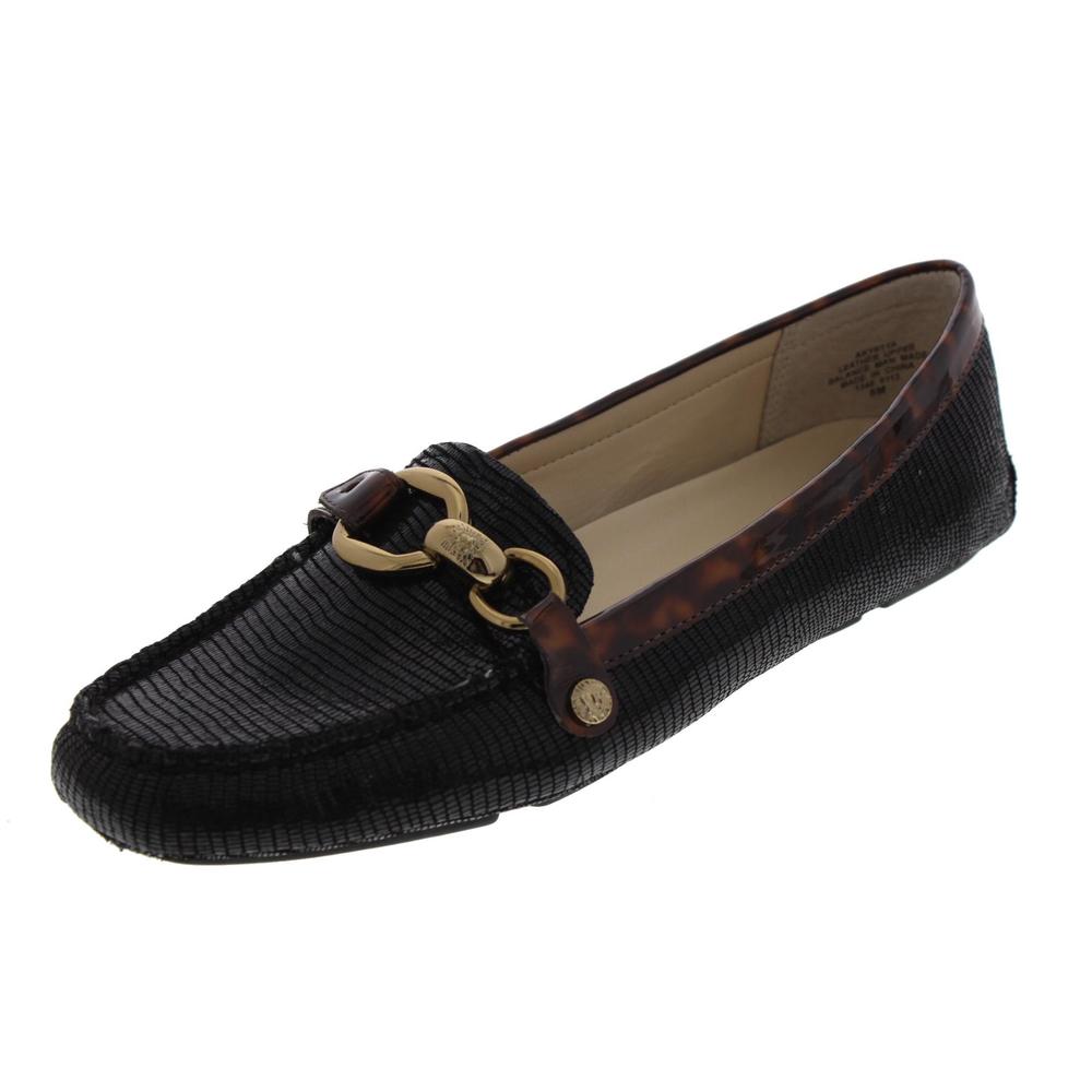 Anne Klein Yetta Black Leather Textured Flats Loafers Shoes 8 BHFO ...
