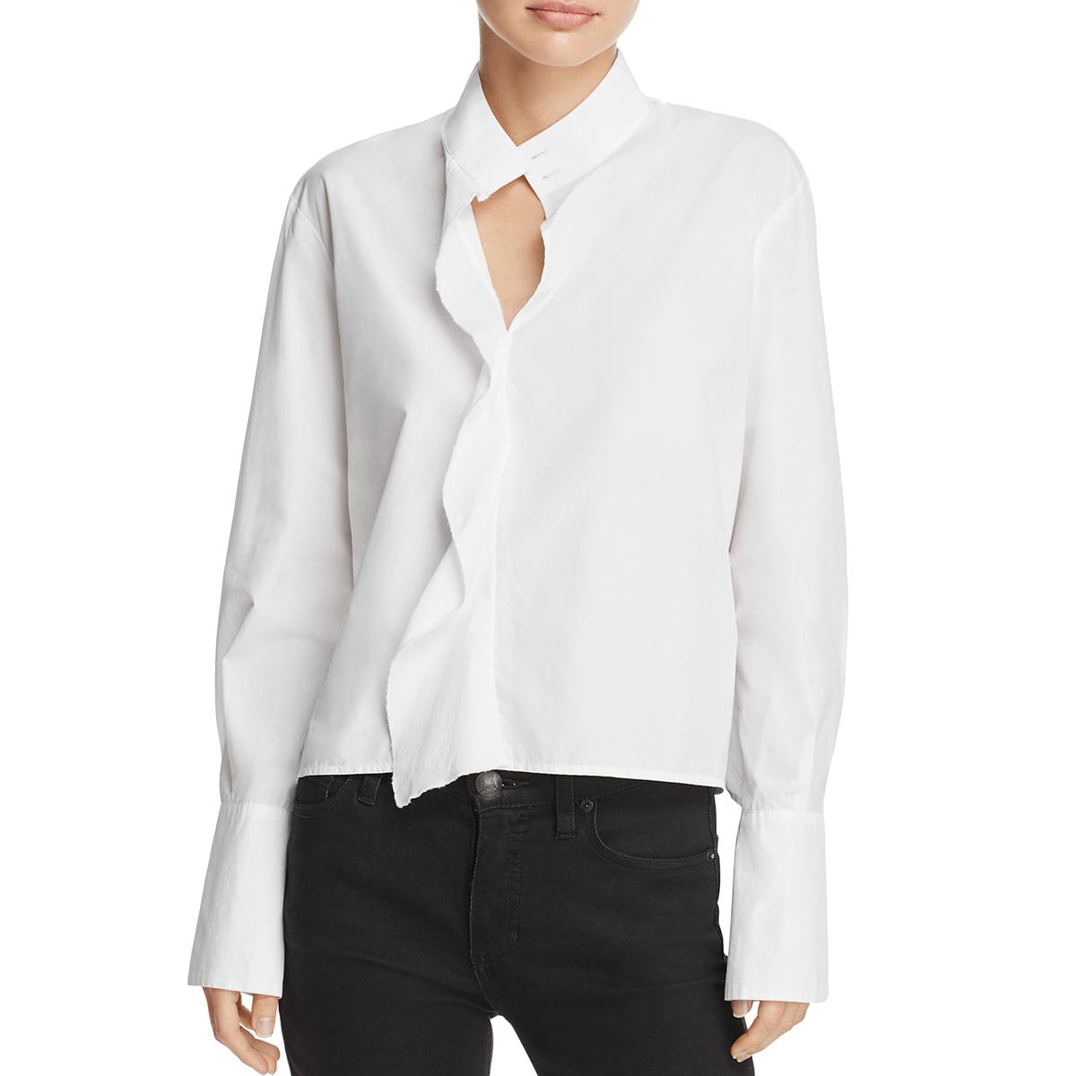 Frame Womens White Cotton Ruffled V-Neck Blouse Top S BHFO 6086 | eBay