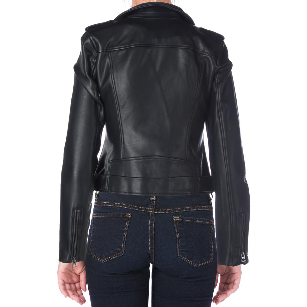 Lucky Brand Womens Black Faux Leather Bonded Motorcycle Jacket Coat XS ...