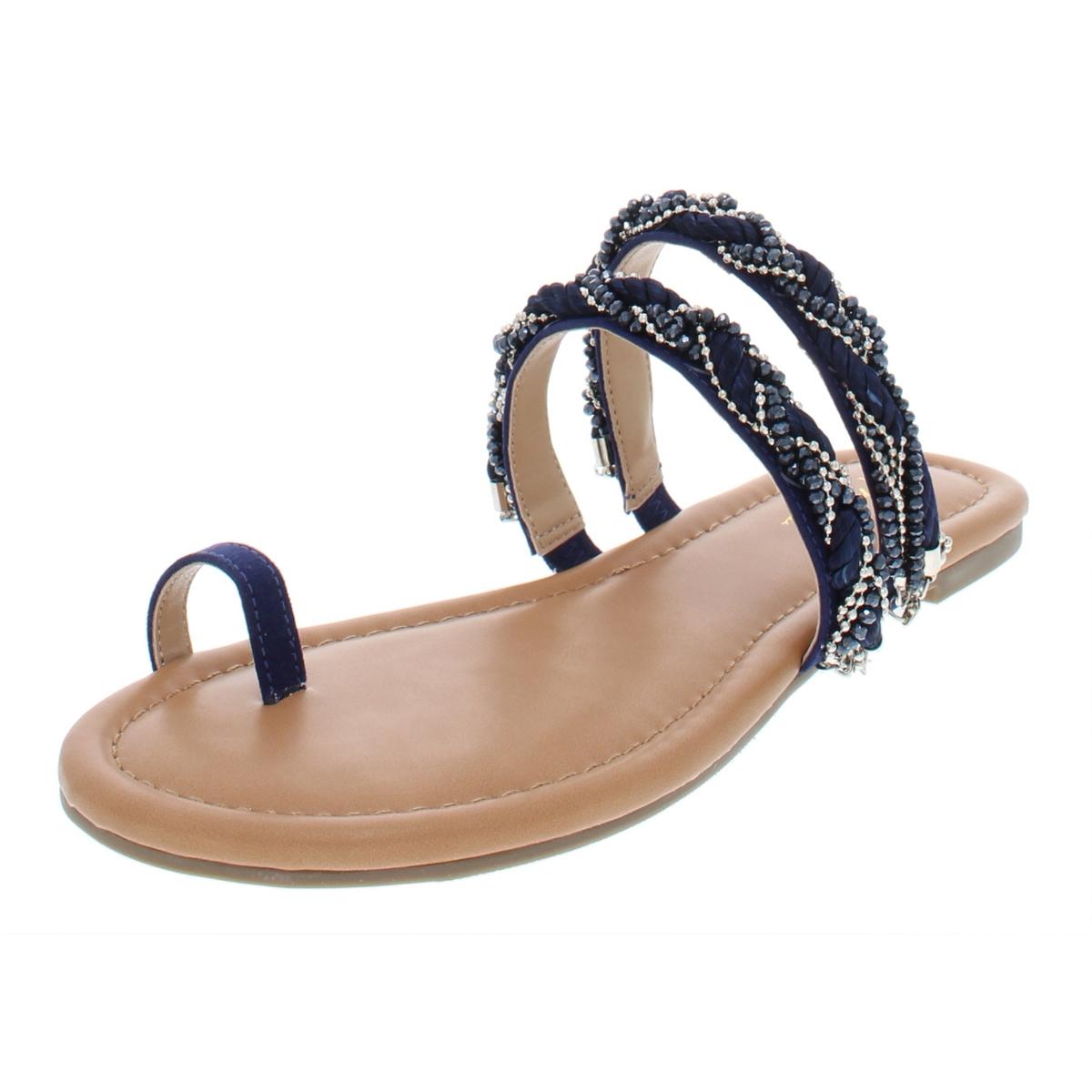 Thalia Sodi Womens Jaelah Navy Dress Flat Sandals Shoes 5 Medium (B,M ...
