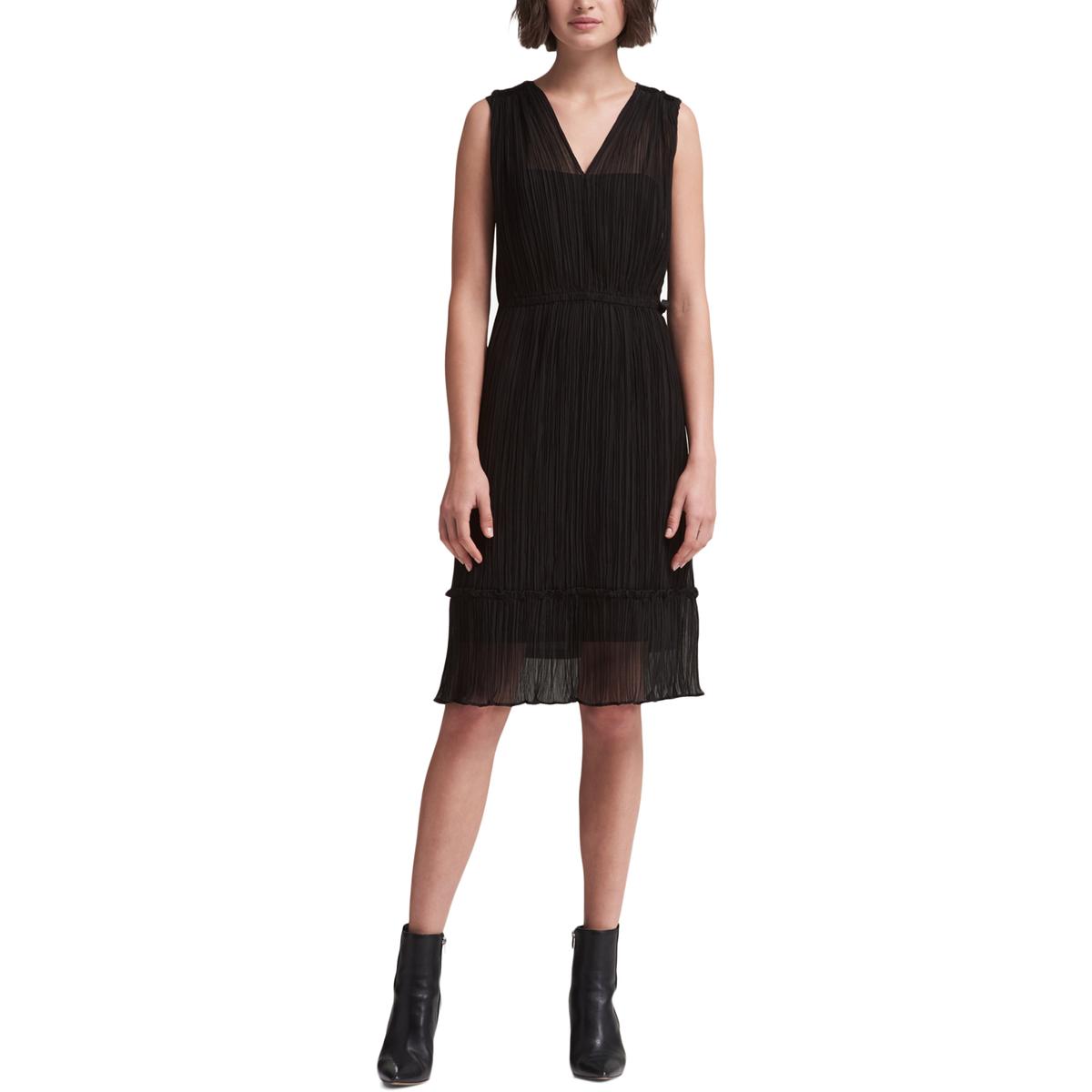 DKNY Womens Black Midi Pleated Sheer Cocktail Dress 12 BHFO 7904 eBay