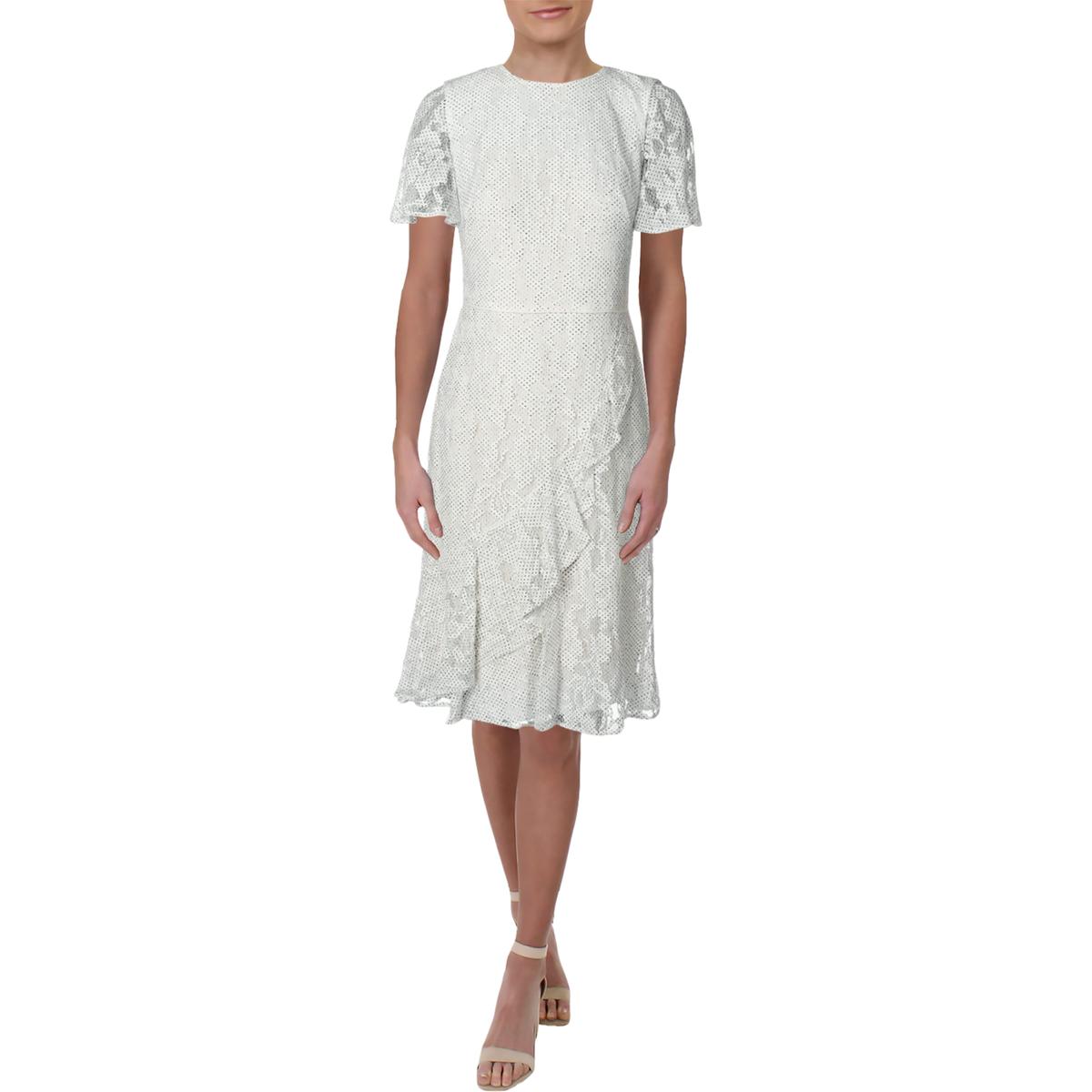 Lauren Ralph Lauren Womens Marguerite White Lace Ruffled Midi Dress 16 ...