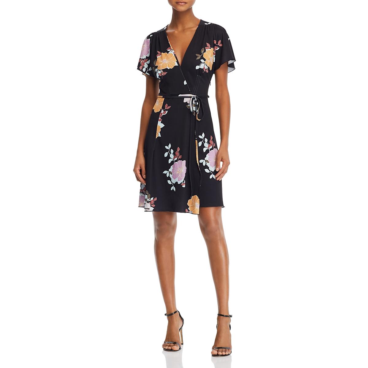 French Connection Womens Black Faux Wrap Floral Print Party Dress 8 ...