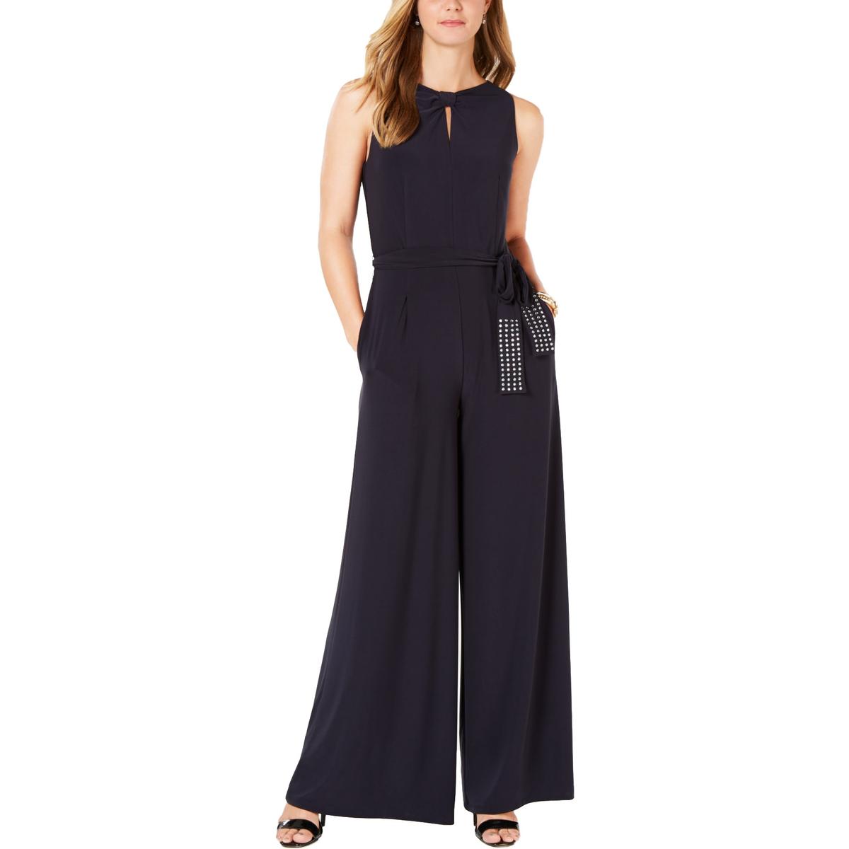 Tommy Hilfiger Womens Navy Embellished Wide Leg Sleeveless Jumpsuit 12 ...