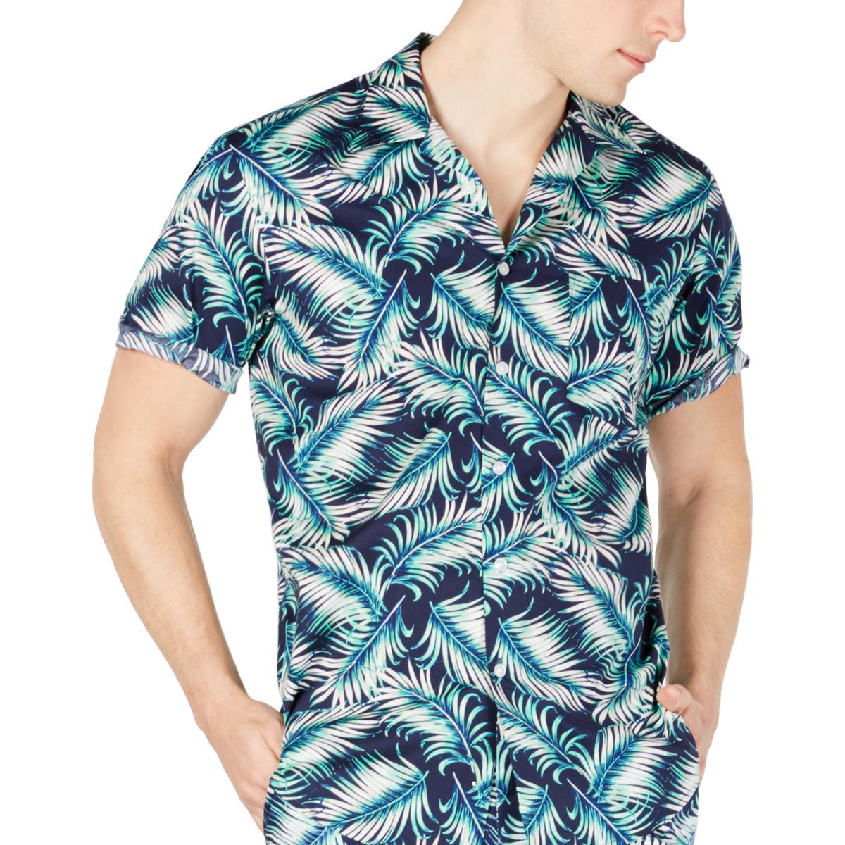Club Room Mens Navy Moisture Wicking Hawaiian Print Shirt Top XL BHFO ...