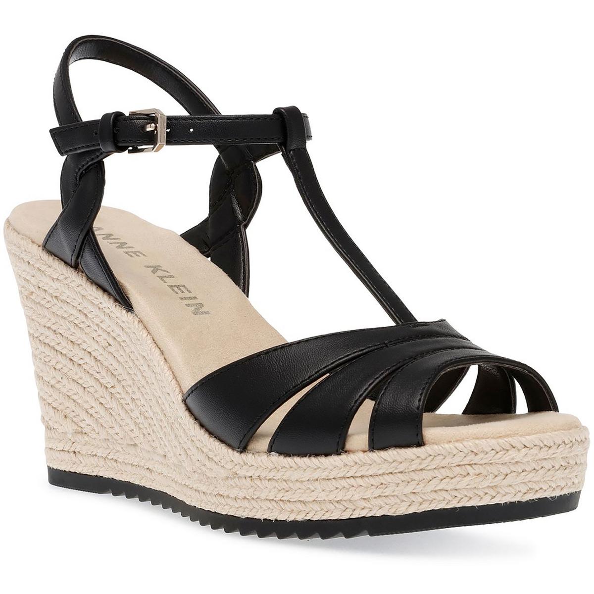 Женские черные босоножки на танкетке с ремешками Anne Klein Waves 8 Medium (B,M) BHFO 3543