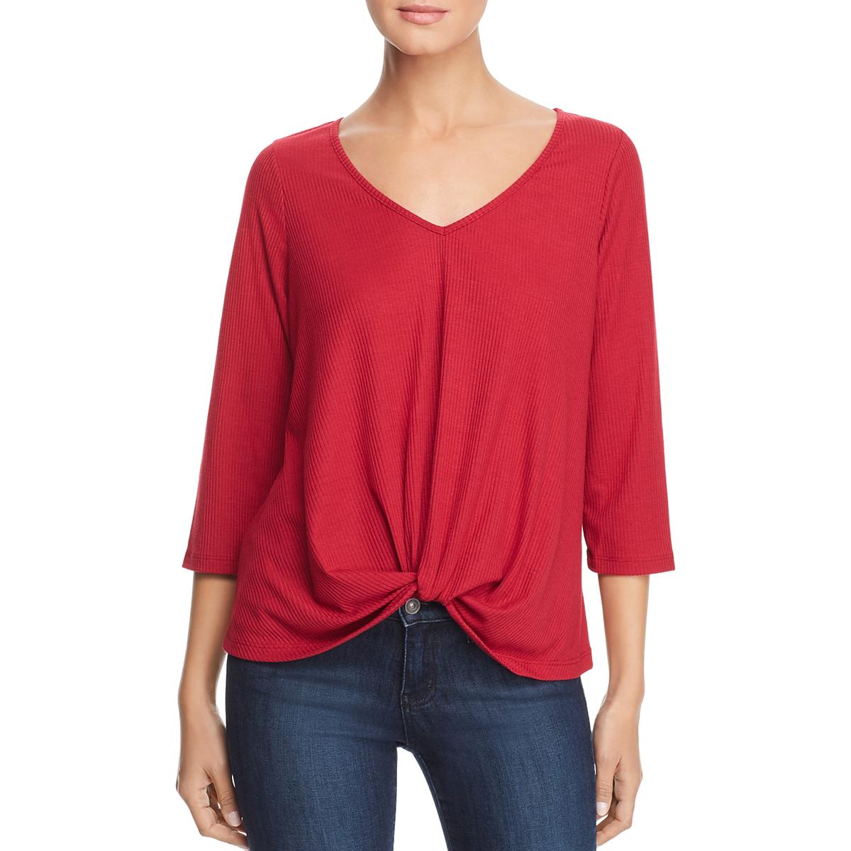 Status by Chenault Womens Knot-Front V-Neck Ribbed Pullover Top Shirt ...