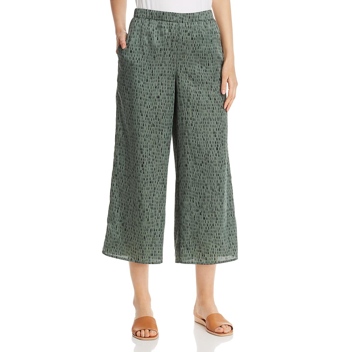 Eileen Fisher Womens Green Silk High Rise Wide Leg Cropped Pants L BHFO ...
