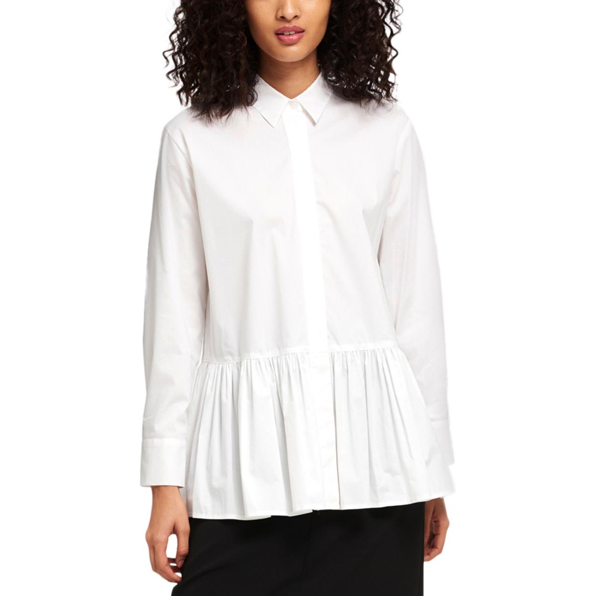 DKNY Womens White Button-Down Office Long Sleeves Peplum Top Blouse M ...