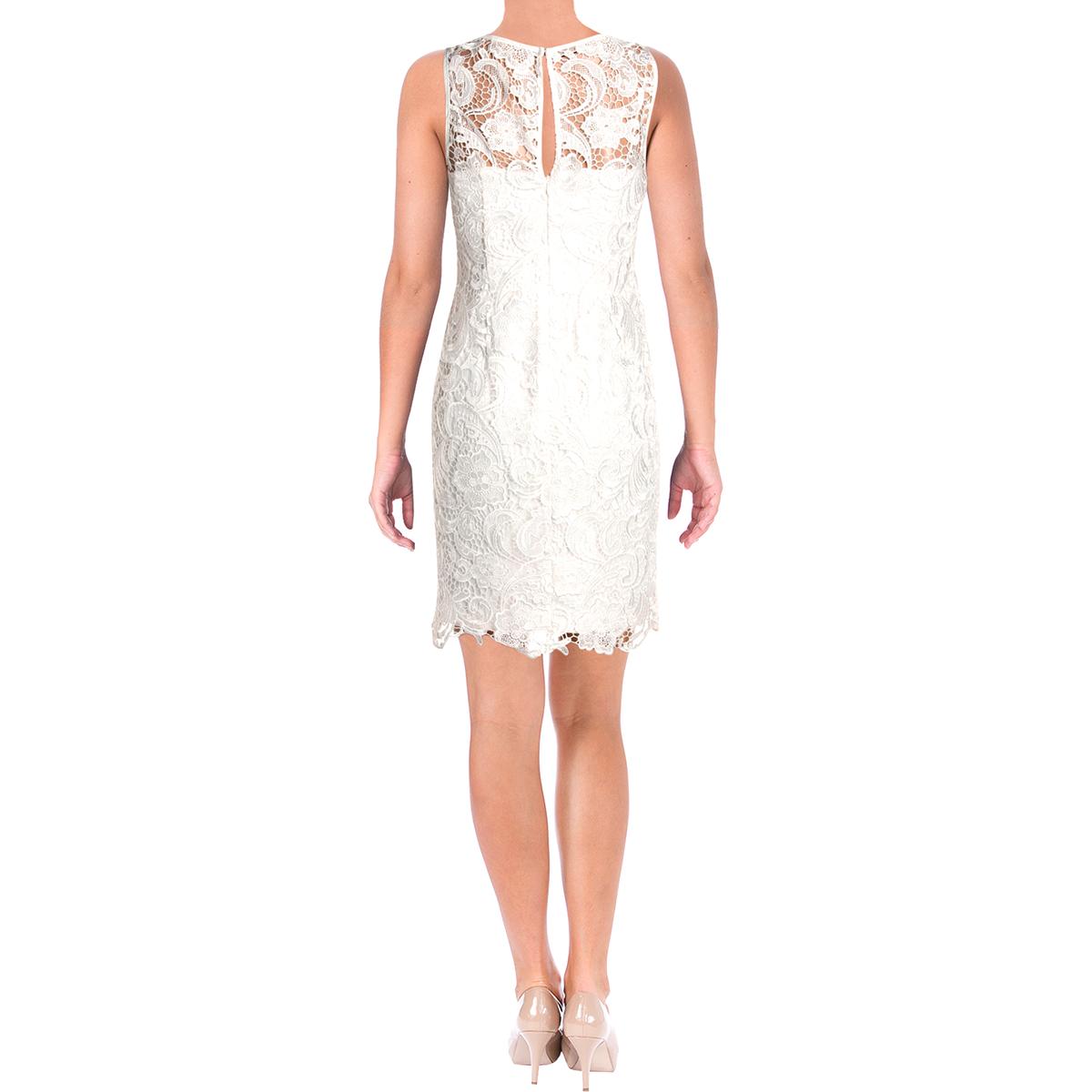 Adrianna Papell Womens Ivory Lace Sleeveless Party Cocktail Dress 2 ...