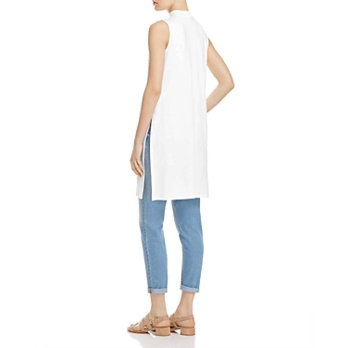 Eileen Fisher Womens White Tencel Mock Neck Tunic Top Shirt Petites PP
