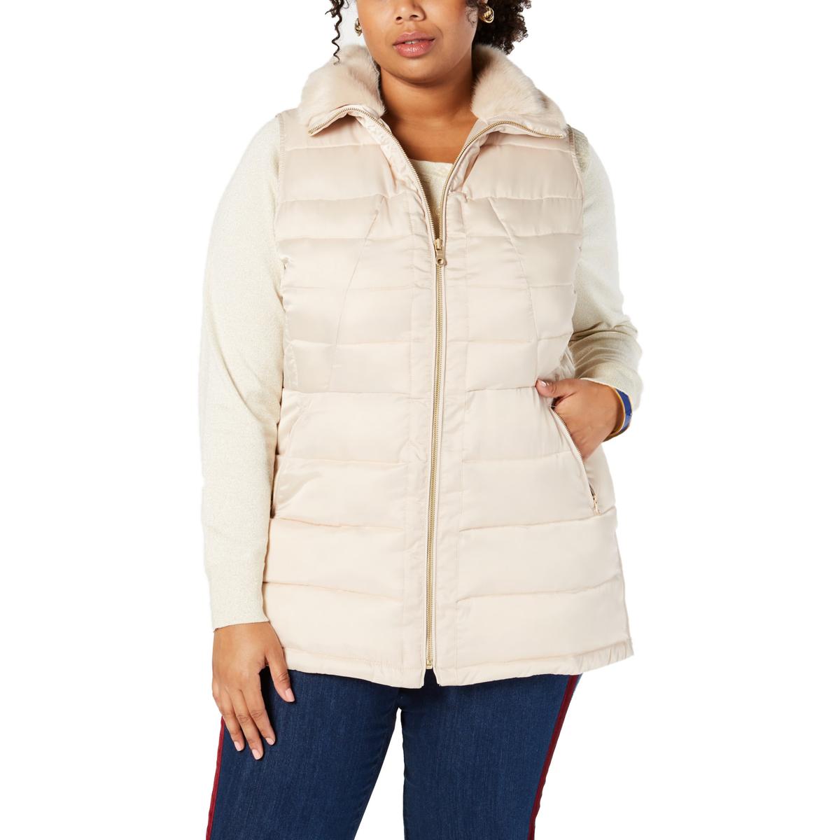 Charter Club Womens Beige Faux-Fur Quilted Winter Vest Top Plus 2X BHFO 8063
