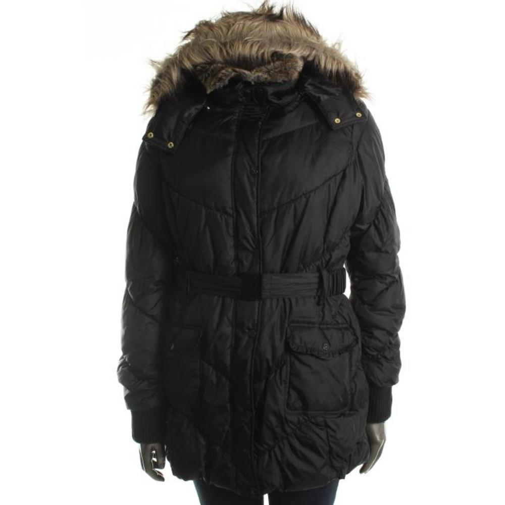 Baby Phat New Black Long Sleeves Faux Fur Hooded Parka Jacket Plus XXL BHFO