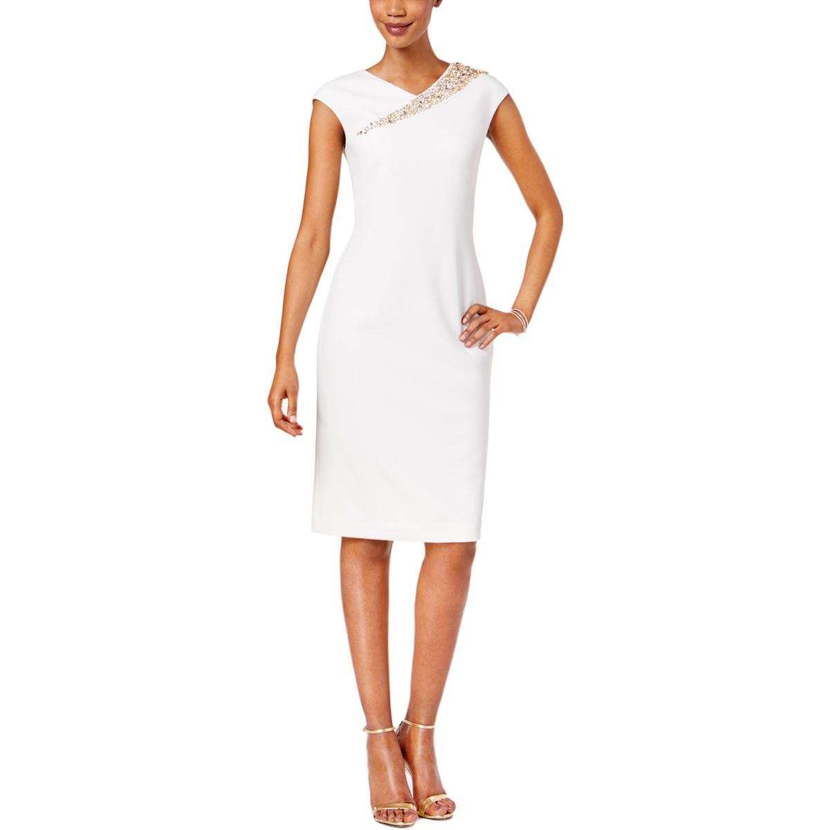 Vince Camuto Womens Ivory Embellished Sheath Cocktail Dress 4 BHFO 0709