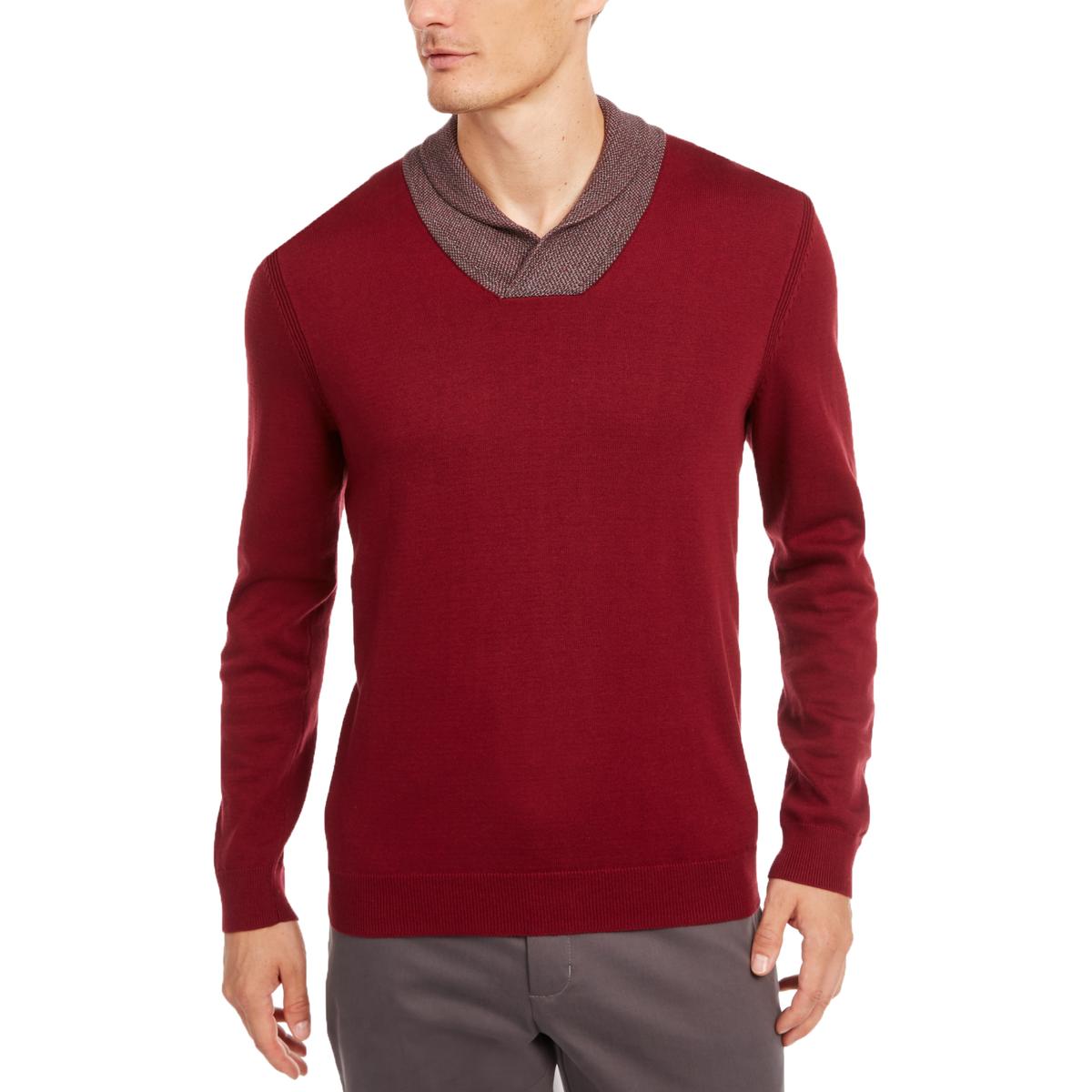 Tasso Elba Mens Red Supima Cotton Knit Pullover Shawl-Collar Sweater M ...