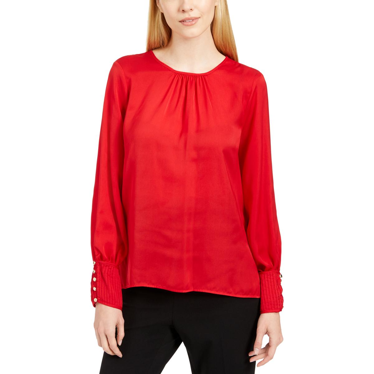 Calvin Klein Womens Red Solid Gathered b Top Shirt Petites PM BHFO 4856 ...