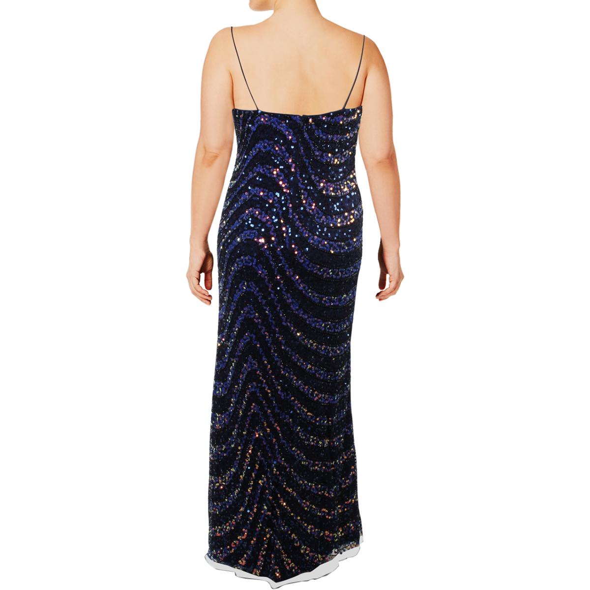 adrianna papell navy sequin gown