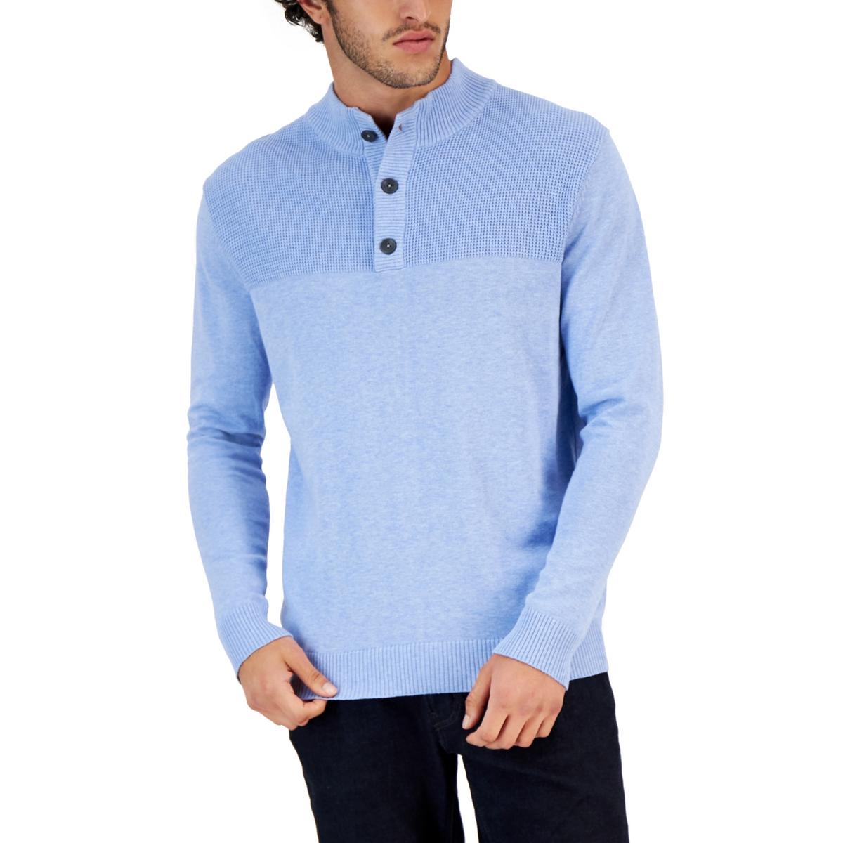 Club Room Mens Cotton Henley Waffle Knit Pullover Sweater Shirt