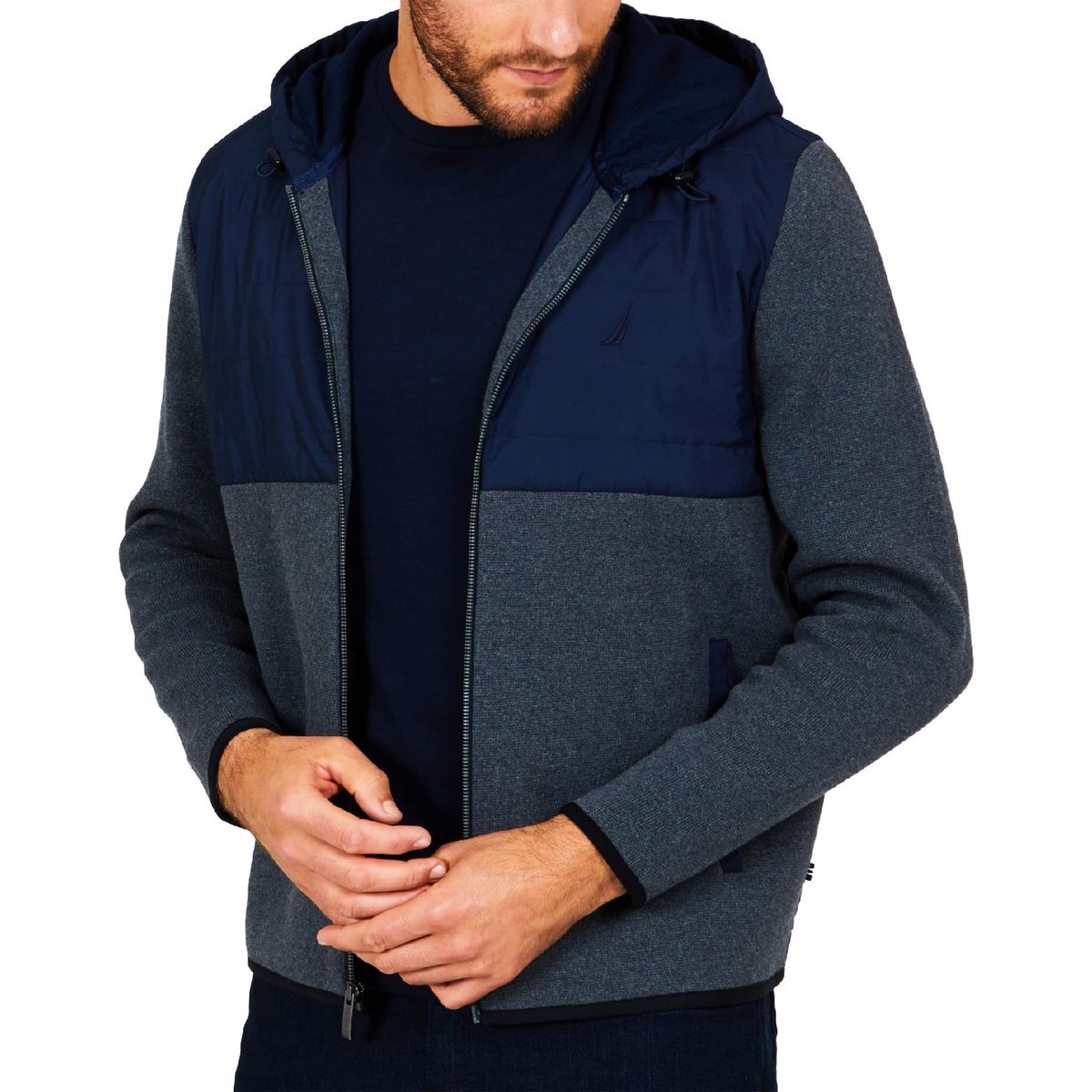 Nautica Mens Gray Fall Mixed Media Hooded Jacket Big & Tall 2XLT BHFO