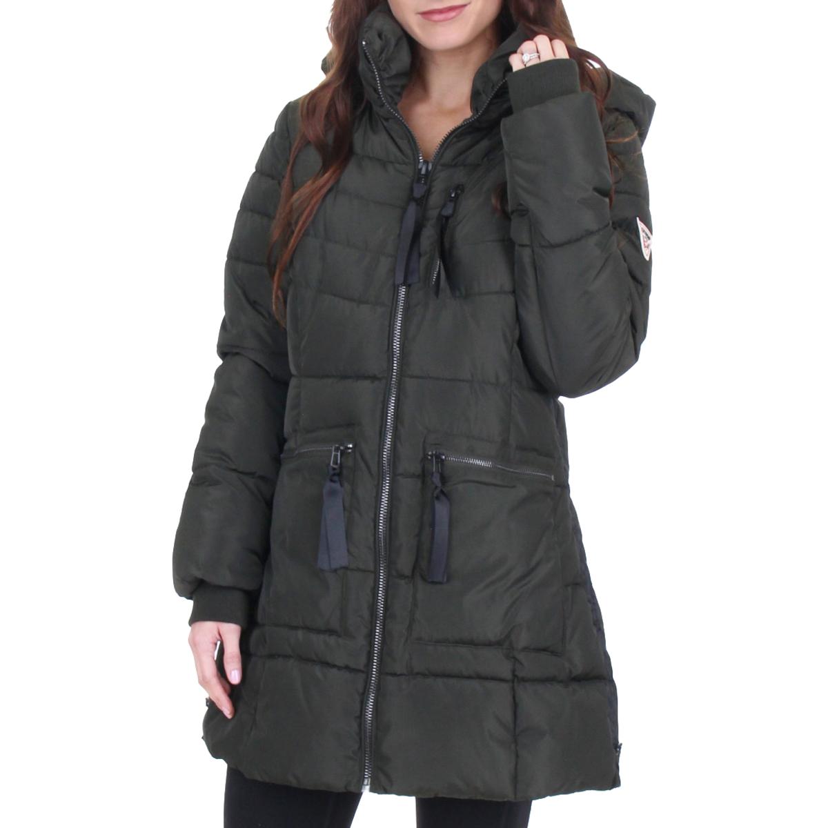 guess quilted hooded puffer coat