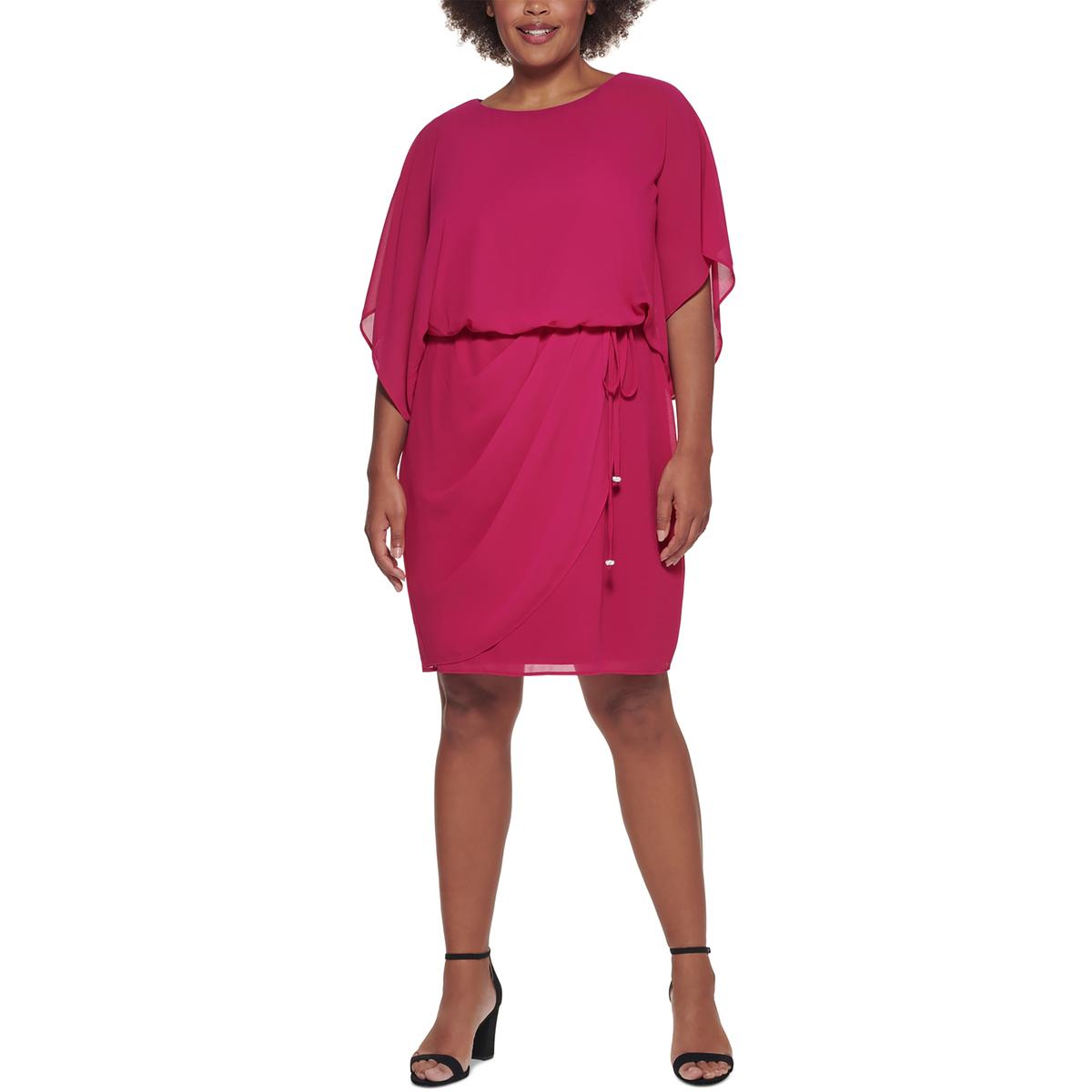 Jessica Howard Womens Chiffon Draped Blouson Midi Dress Plus BHFO