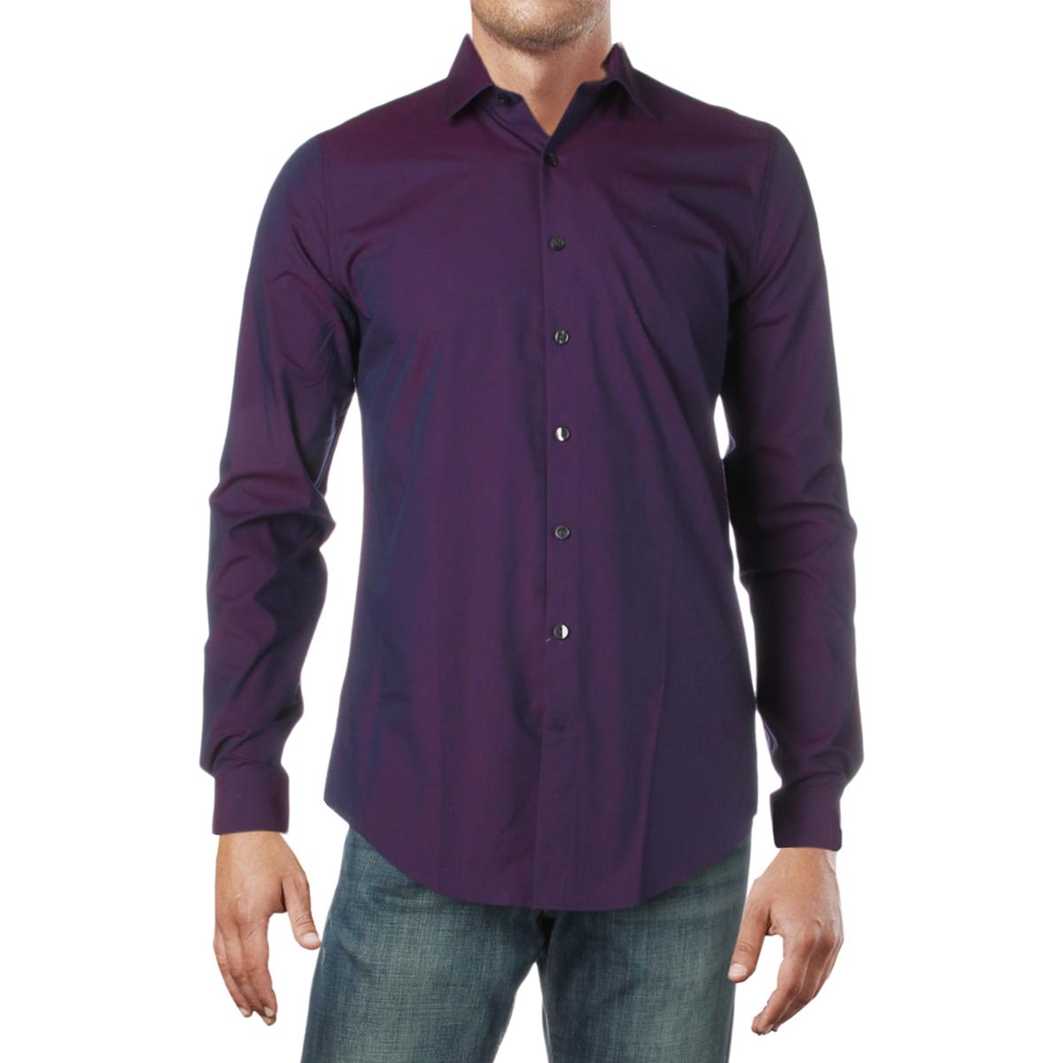 Kenneth Cole Reaction Mens Purple Slim Fit Dress Shirt 17 34/35 XL BHFO ...