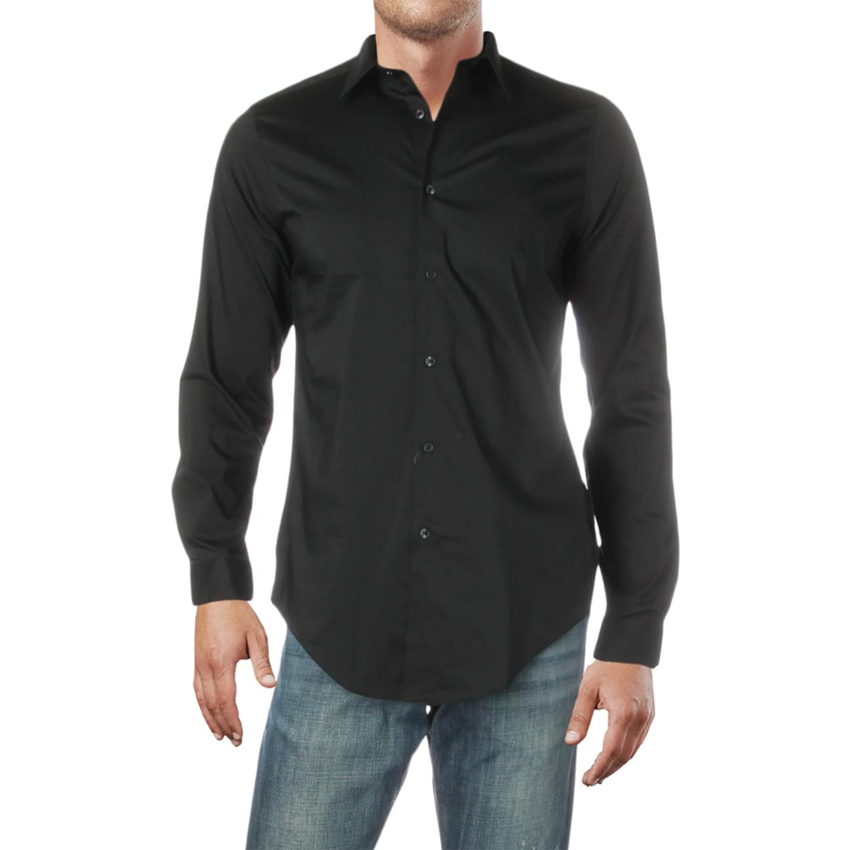 Calvin Klein Mens Black Slim Fit Button-Down Dress Shirt 14 32/33 S ...