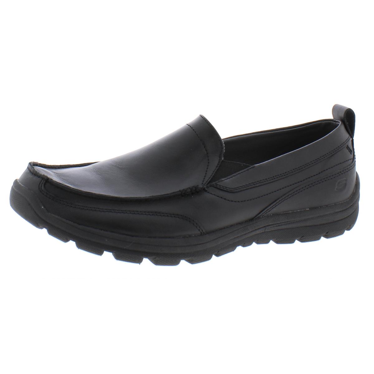 Skechers Mens Superior Gains Black Leather Loafers Shoes 12 Medium (D