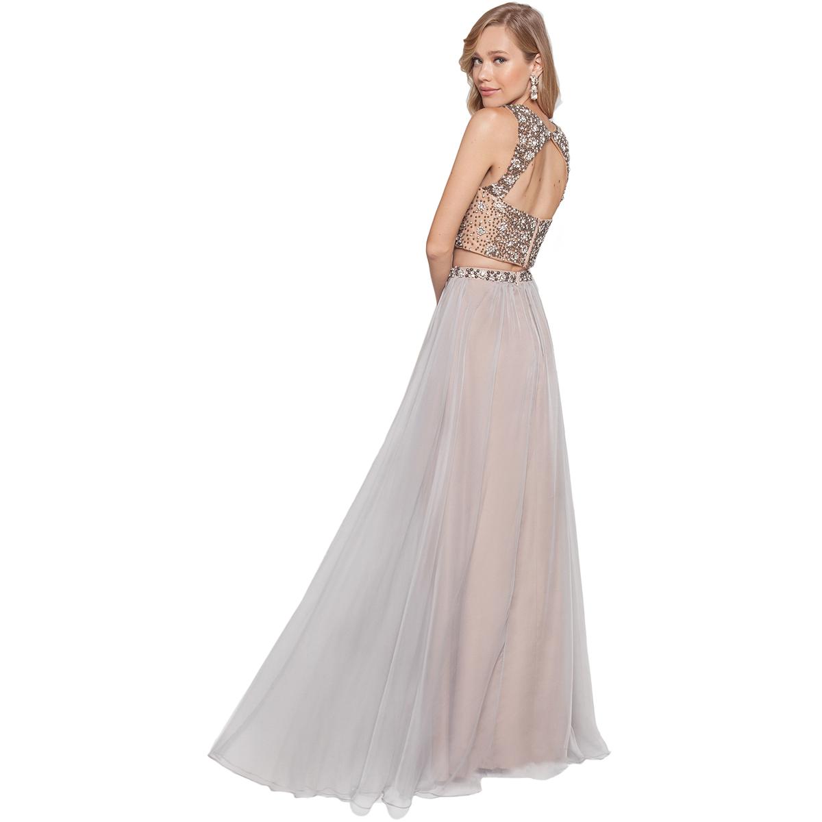 Terani Couture Chiffon Embellished Prom Crop Top Dress Gown BHFO 1889 | eBay