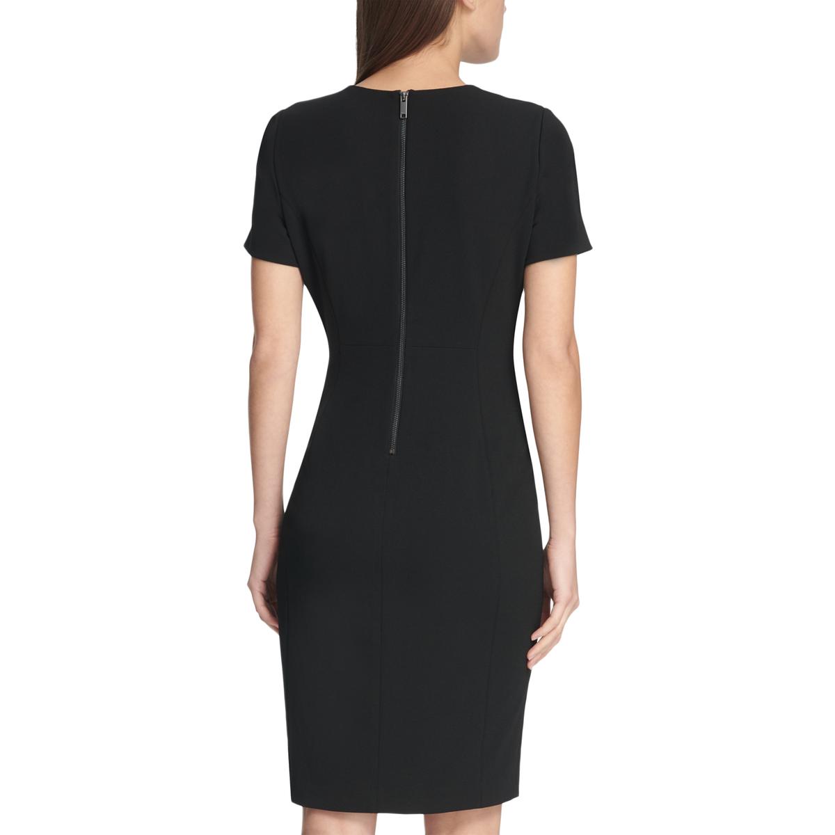 black dress with faux leather trim