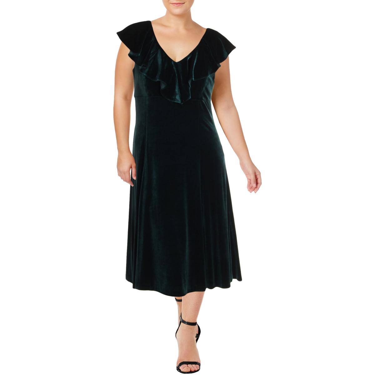 Jessica Howard Womens Missy Green Velvet Cocktail Flounce Dress 6 BHFO
