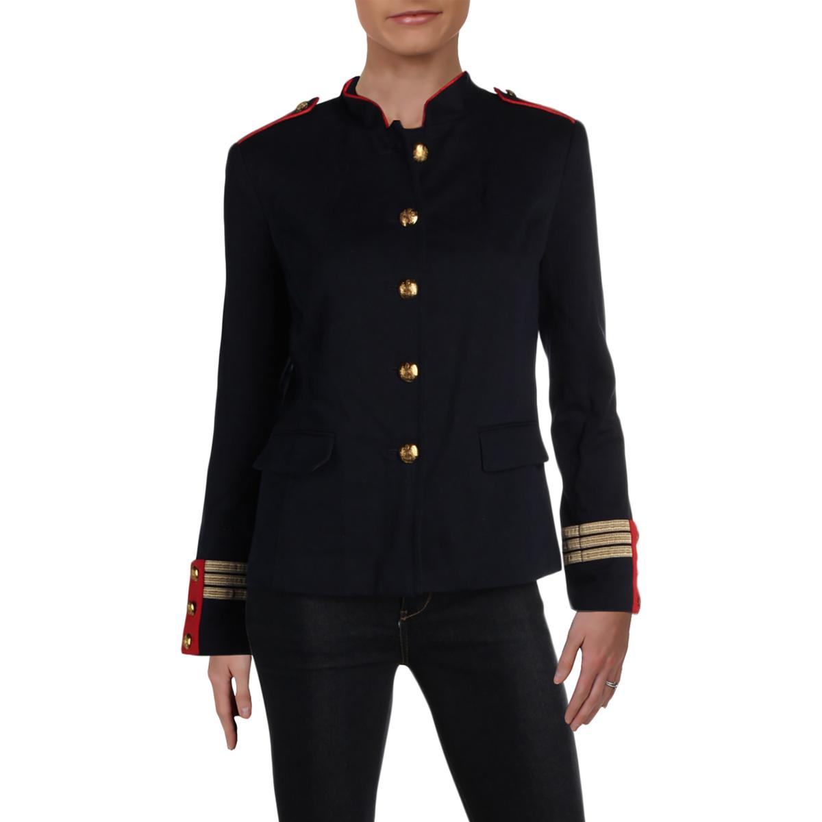 Lauren Ralph Lauren Womens Quanika Navy Piping Military Jacket Coat 16