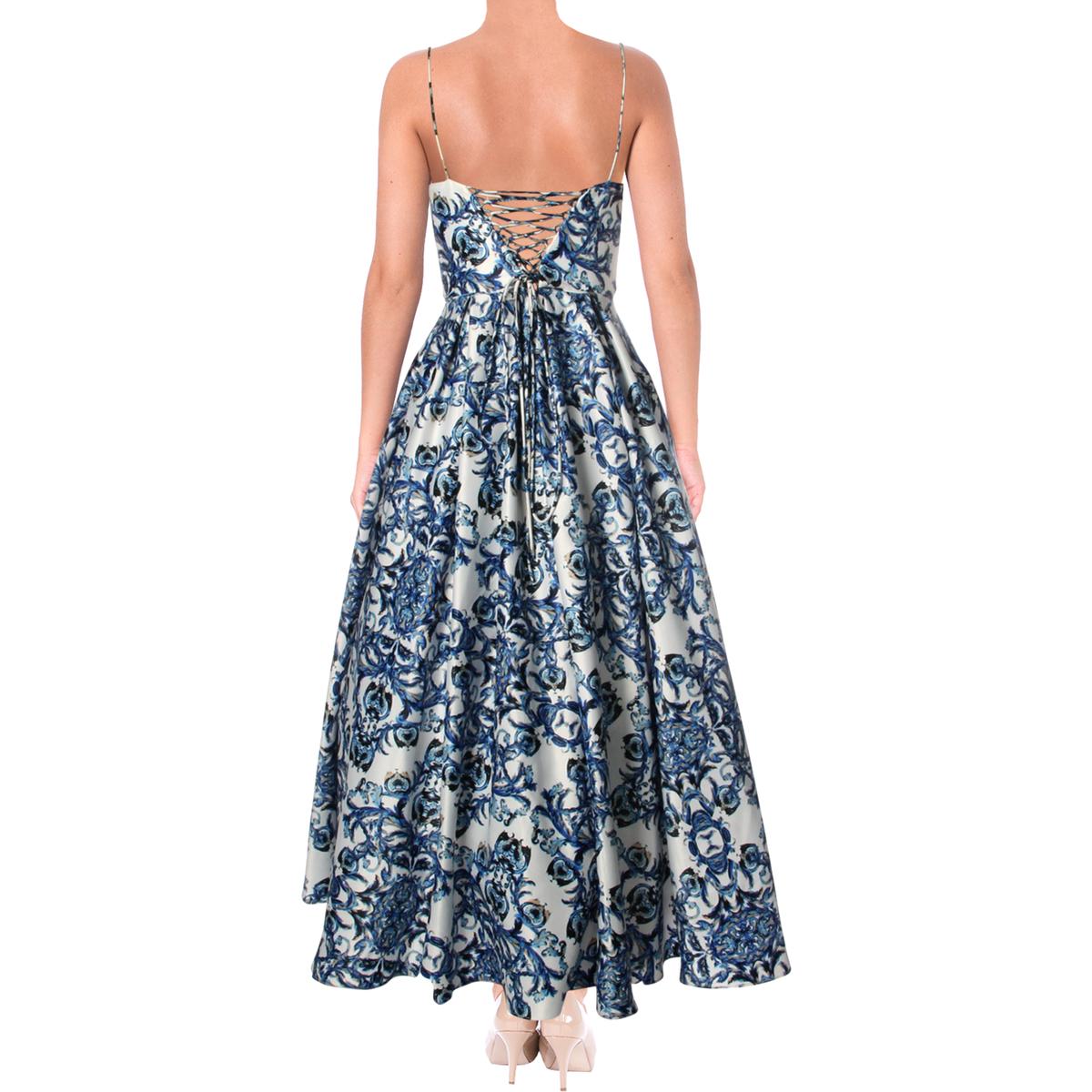 Betsy & Adam Womens Blue Printed Sleeveless Formal Dress Gown 4 BHFO ...