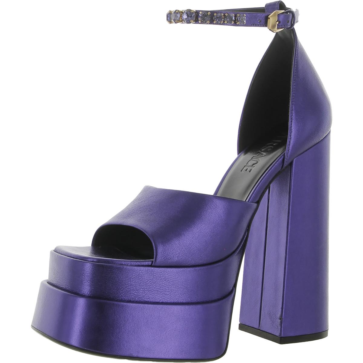Pre-owned Versace Womens Leather Ankle Strap Rhinestone Platform Heels Shoes Bhfo 8914 In Purple