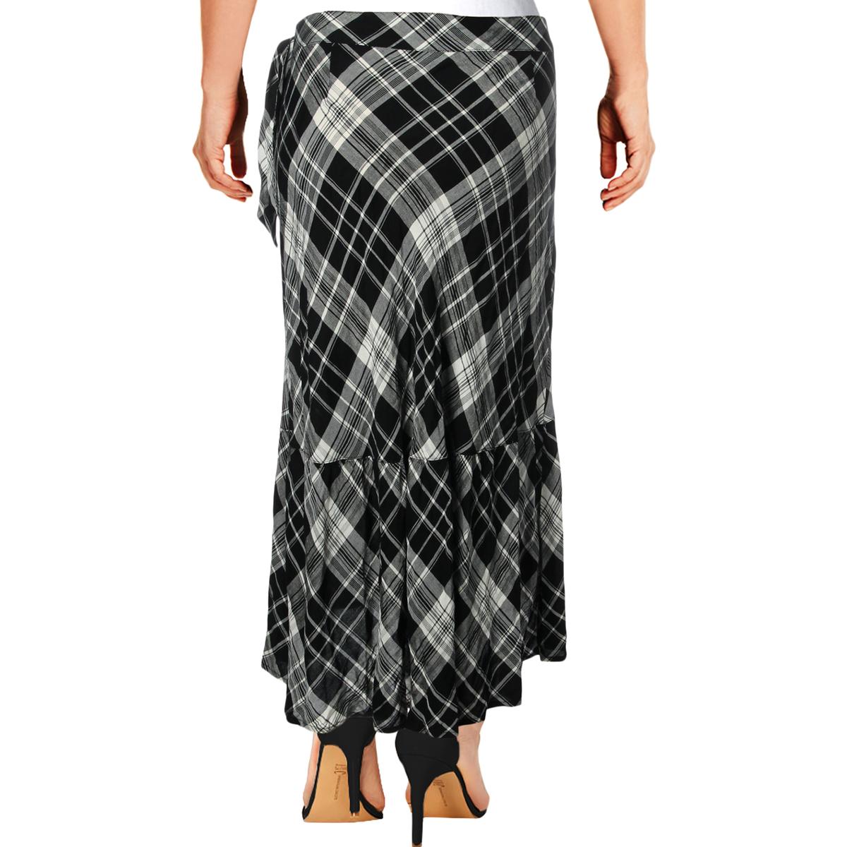 Lauren Ralph Lauren Womens B/W Plaid Ruffled Faux Wrap Maxi Skirt 8 ...
