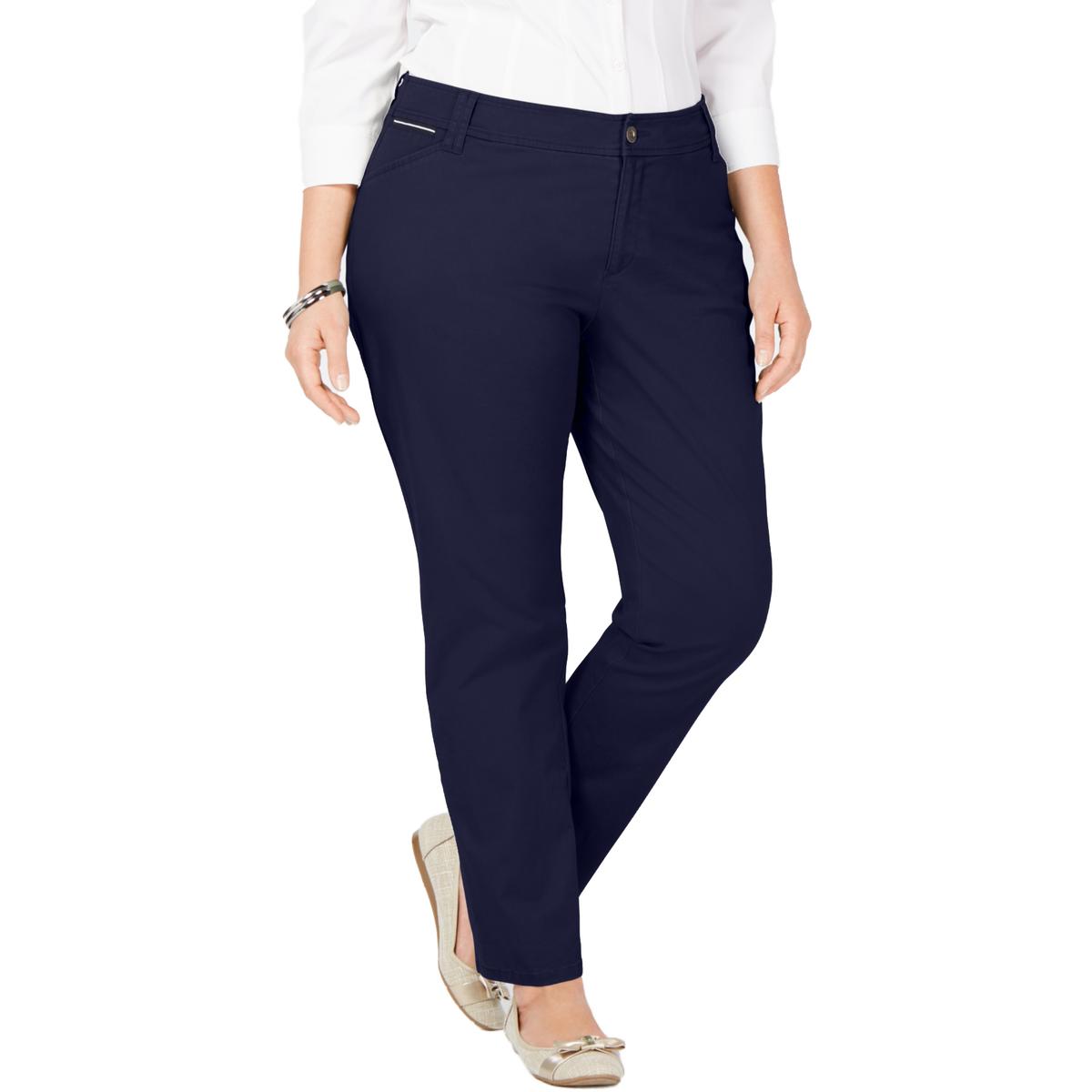 Charter Club Womens Navy Slim Leg Mid Rise Chino Pants Plus 14W BHFO ...