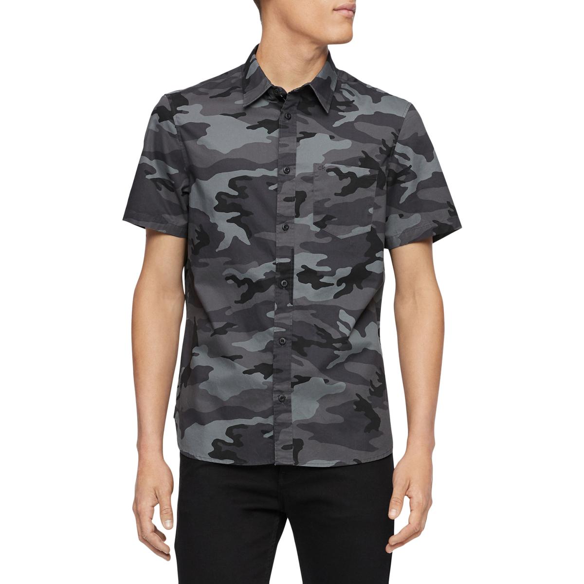 Calvin Klein Mens Black Camouflage Collar Button-Down Shirt M BHFO 1004 ...