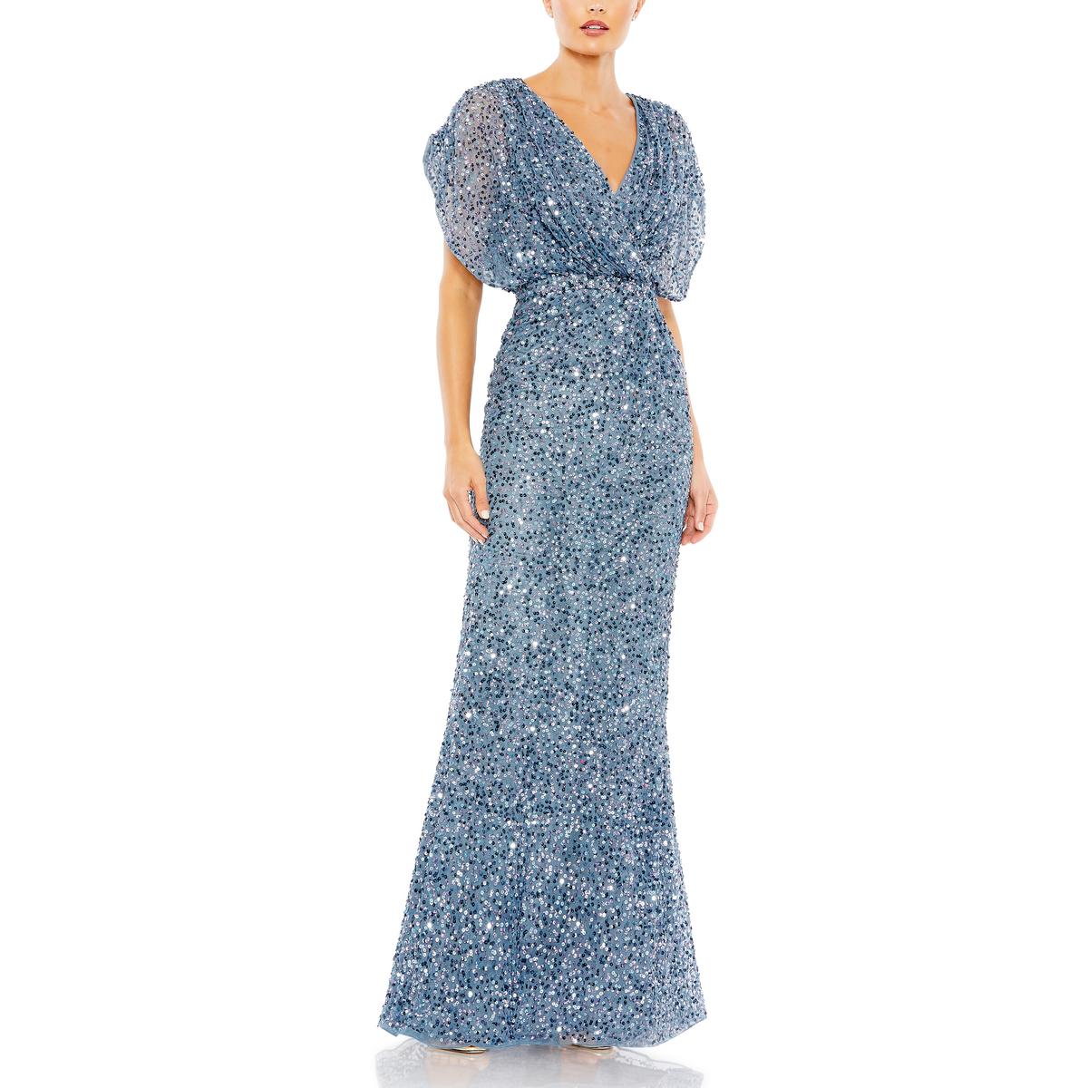 Женское вечернее платье Mac Duggal с синими украшениями, 6 BHFO 3458